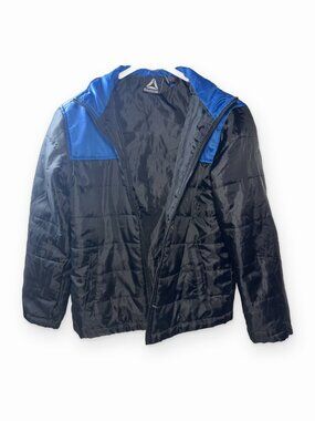 Reebok Boys Black Royal Blue Quilted Puffer Jacket Full Zip Size M 10/12